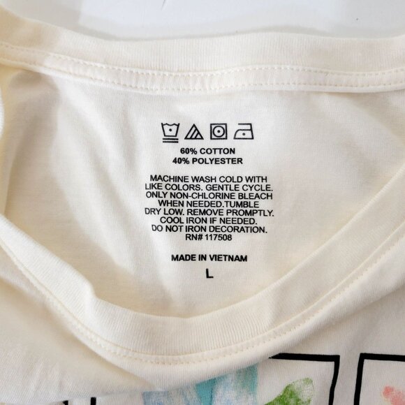 Wild Flowers Graphic T-Shirt Womens L Cream Short Sleeve Casual Top Cotton Blend - Picture 4 of 4